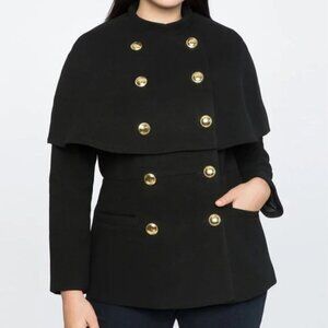 Eloquii NEW 18/20 Chic Elegant Black Double-Breasted Cape Pea-Coat Jacket